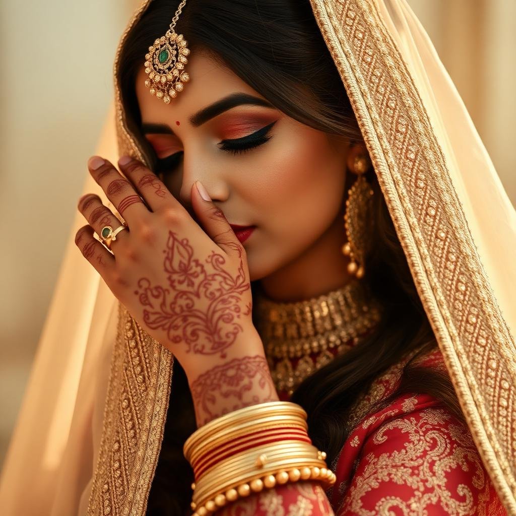 Bridal henna hands with gold bangles